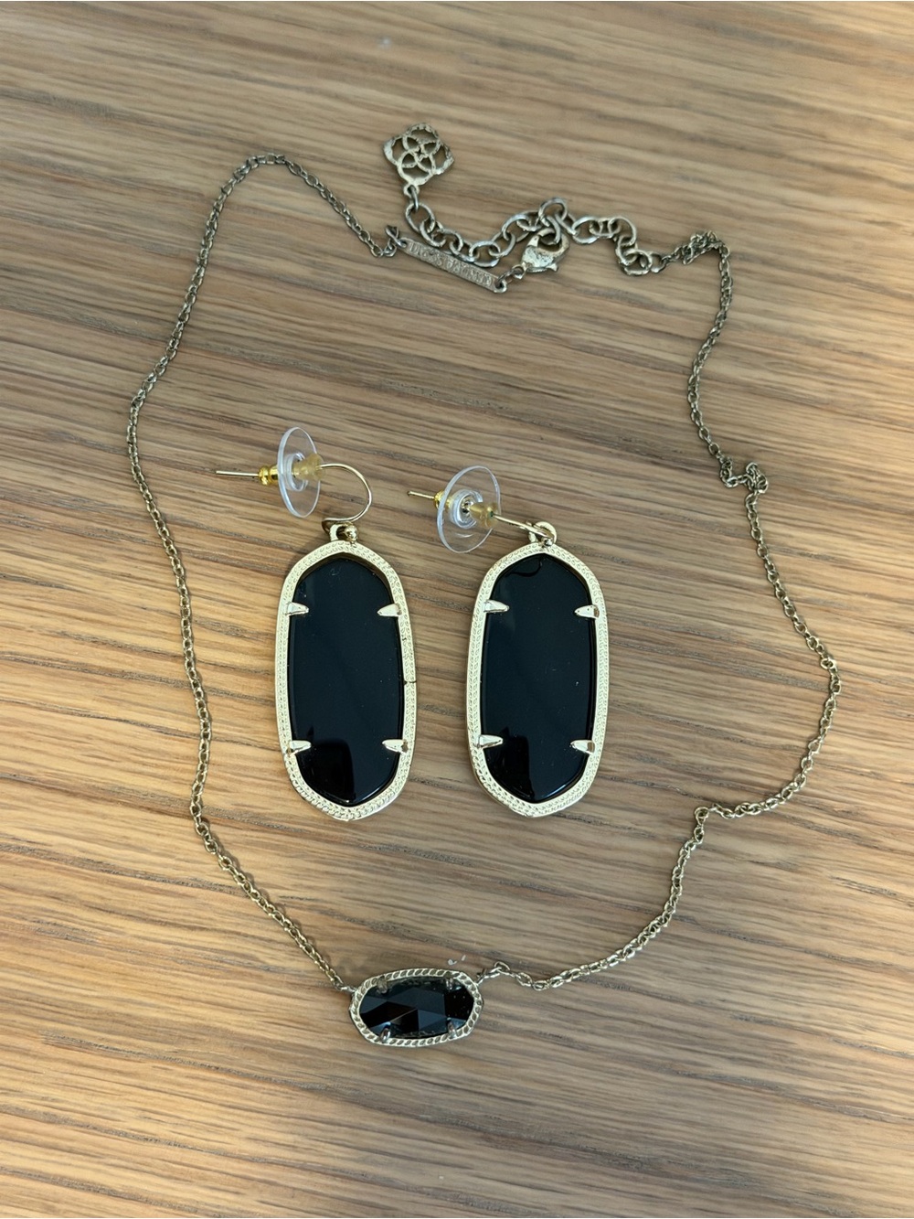 Kendra Scott Black Onyx Gold Drop Earrings and Necklace Set